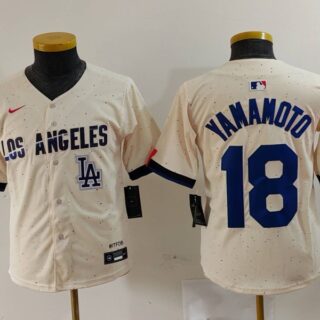 Youth Los Angeles Dodgers #18 Yoshinobu Yamamoto Cream Stitched Baseball Jerseys