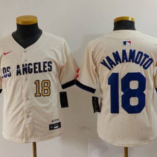 Youth Los Angeles Dodgers #18 Yoshinobu Yamamoto Cream Stitched Baseball Jerseys