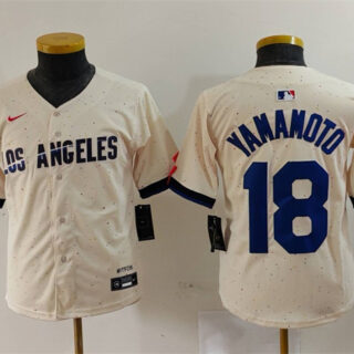 Youth Los Angeles Dodgers #18 Yoshinobu Yamamoto Cream Stitched Baseball Jersey