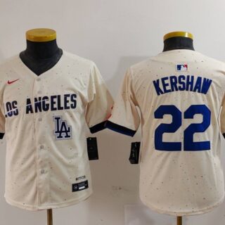 Youth Los Angeles Dodgers #22 Clayton Kershaw Cream Stitched Baseball Jerseys