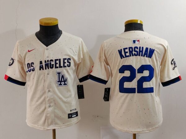 Youth Los Angeles Dodgers #22 Clayton Kershaw Cream Stitched Baseball Jerseys