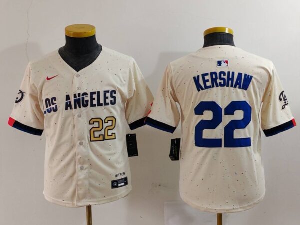 Youth Los Angeles Dodgers #22 Clayton Kershaw Cream Stitched Baseball Jerseys