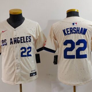 Youth Los Angeles Dodgers #22 Clayton Kershaw Cream Stitched Baseball Jerseys