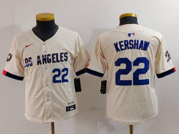 Youth Los Angeles Dodgers #22 Clayton Kershaw Cream Stitched Baseball Jerseys