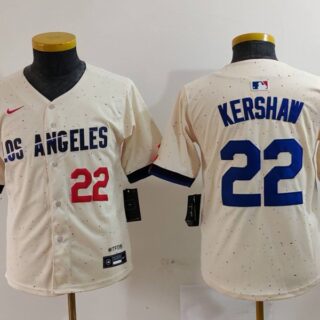 Youth Los Angeles Dodgers #22 Clayton Kershaw Cream Stitched Baseball Jerseys