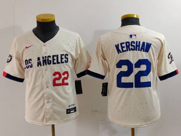 Youth Los Angeles Dodgers #22 Clayton Kershaw Cream Stitched Baseball Jerseys