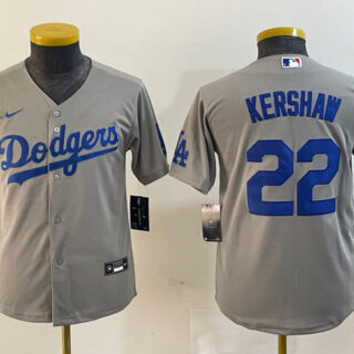 Youth Los Angeles Dodgers #22 Clayton Kershaw Grey Stitched Jersey