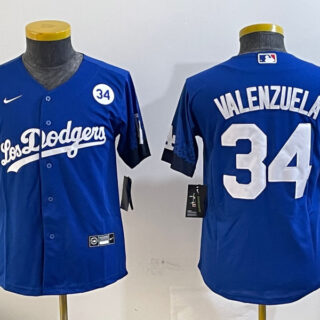 Youth Los Angeles Dodgers #34 Toro Valenzuela Royal 2024 World Series With Fernando Memorial Patch Alternate Limited Stitched Baseball Jersey(Run Small)