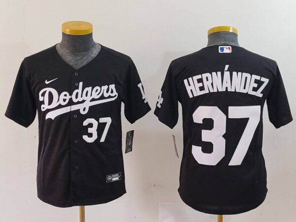Youth Los Angeles Dodgers #37 Teoscar Hernandez Black Stitched Baseball Jerseys