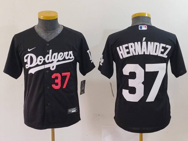 Youth Los Angeles Dodgers #37 Teoscar Hernandez Black Stitched Baseball Jerseys