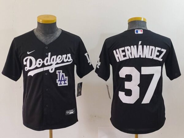 Youth Los Angeles Dodgers #37 Teoscar Hernandez Black Stitched Baseball Jerseys