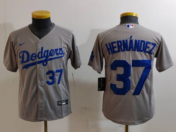Youth Los Angeles Dodgers #37 Teoscar Hernandez Grey Stitched Baseball Jerseys