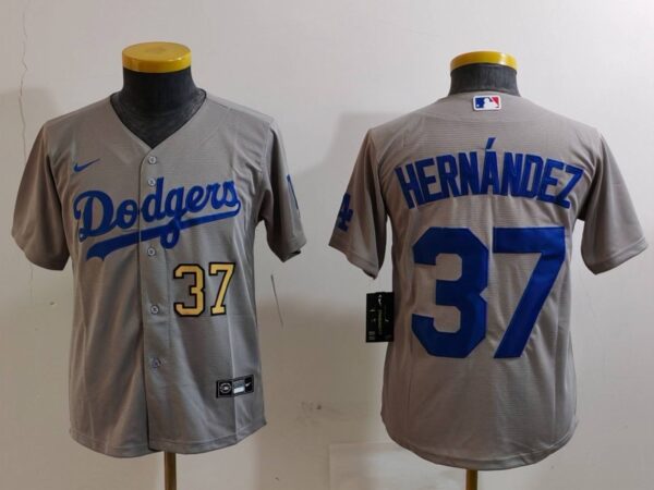 Youth Los Angeles Dodgers #37 Teoscar Hernandez Grey Stitched Baseball Jerseys