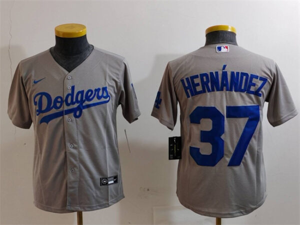 Youth Los Angeles Dodgers #37 Teoscar Hernandez Grey Stitched Baseball Jersey