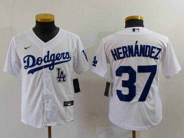 Youth Los Angeles Dodgers #37 Teoscar Hernandez White Stitched Baseball Jerseys