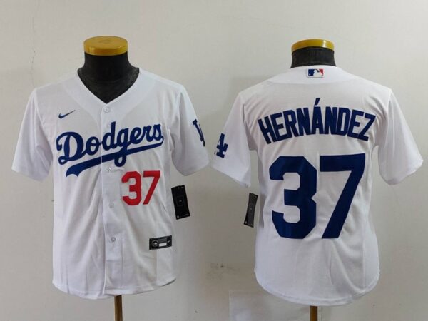 Youth Los Angeles Dodgers #37 Teoscar Hernandez White Stitched Baseball Jerseys