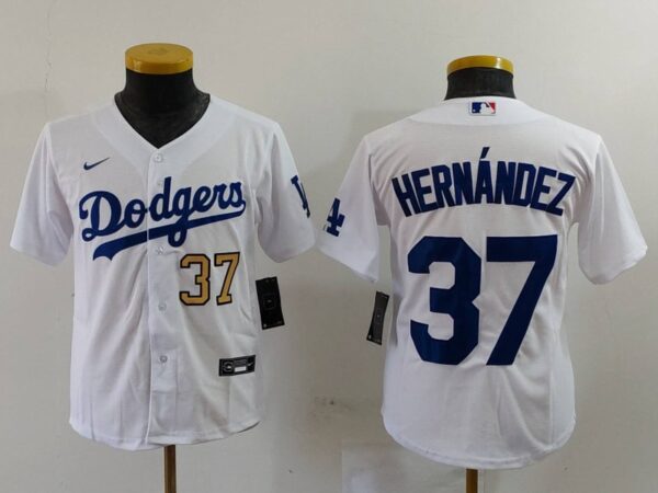 Youth Los Angeles Dodgers #37 Teoscar Hernandez White Stitched Baseball Jerseys