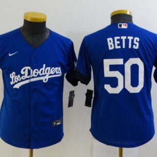Youth Los Angeles Dodgers #50 Mookie Betts Blue 2021 City Connect Cool Base Stitched Jersey