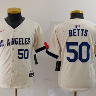 Youth Los Angeles Dodgers #50 Mookie Betts Cream 2024 City Connect Limited Stitched Baseball Jerseys
