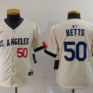 Youth Los Angeles Dodgers #50 Mookie Betts Cream 2024 City Connect Limited Stitched Baseball Jerseys