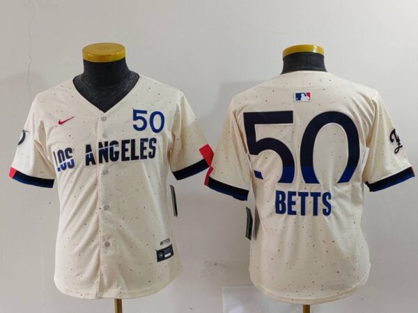 Youth Los Angeles Dodgers #50 Mookie Betts Cream 2024 City Connect Limited Stitched Baseball Jerseys