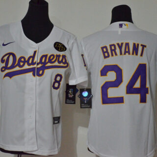 Youth Los Angeles Dodgers #8 #24 Kobe Bryant Youth Nike White Purple No. Cool Base 2020 KB Patch MLB Jersey