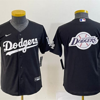 Youth Los Angeles Dodgers Black Team Big Logo Stitched Baseball Jersey