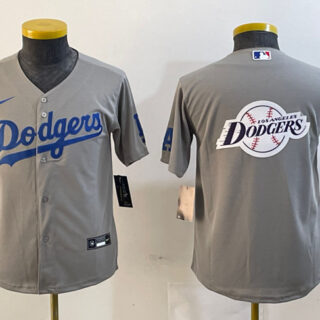 Youth Los Angeles Dodgers Grey Team Big Logo Stitched Jerseys
