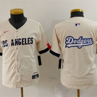 Youth Los Angeles Dodgers Team Big Logo Cream 2024 City Connect Limited Stitched Baseball Jerseys