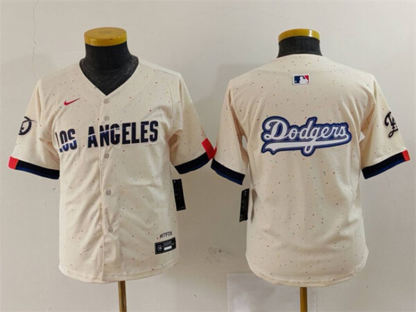 Youth Los Angeles Dodgers Team Big Logo Cream 2024 City Connect Limited Stitched Baseball Jerseys