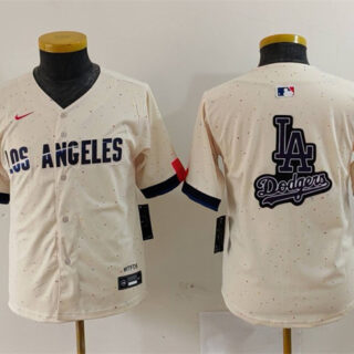 Youth Los Angeles Dodgers Team Big Logo Cream 2024 City Connect Limited Stitched Baseball Jerseys