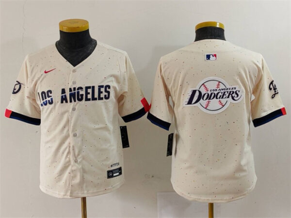 Youth Los Angeles Dodgers Team Big Logo Cream 2024 City Connect Limited Stitched Baseball Jerseys