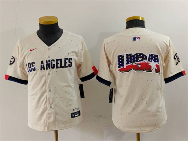 Youth Los Angeles Dodgers Team Big Logo Cream 2024 City Connect Limited Stitched Baseball Jerseys