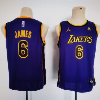 Youth Los Angeles Lakers #6 LeBron James Purple Stitched Basketball Jersey