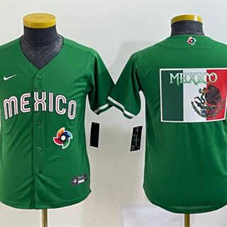 Youth Mexico Baseball 2023 Black Big Logo World Baseball Classic Stitched Jersey