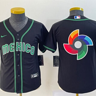 Youth Mexico Baseball 2023 Black Big Logo World Baseball Classic Stitched JerseyS