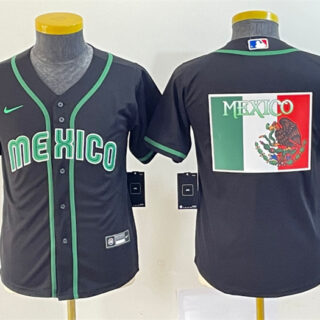 Youth Mexico Baseball 2023 Black Big Logo World Baseball Classic Stitched Jerseys 1