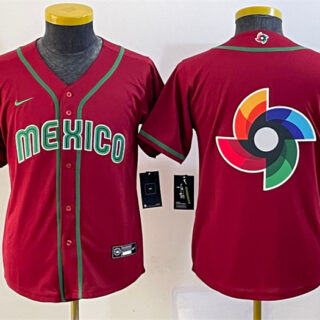 Youth Mexico Baseball 2023 Red Big Logo World Baseball Classic Stitched Jersey