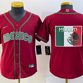 Youth Mexico Baseball 2023 Red Big Logo World Baseball Classic Stitched Jersey1