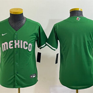 Youth Mexico Baseball Blank 2023 Green World Baseball Classic Stitched Jersey