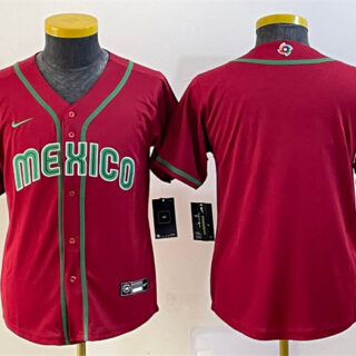 Youth Mexico Baseball Blank 2023 Red World Baseball Classic Stitched Jersey