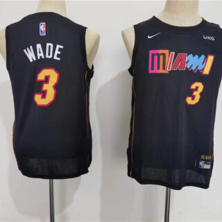 Youth Miami Heat #3 Dwyane Wade Black City Edition Swingman Stitched Jersey