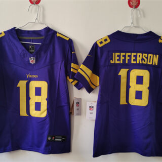 Youth Minnesota Vikings #18 Justin Jefferson Purple F.U.S.E. Color Rush Limited Stitched Jersey