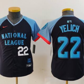 Youth National League #22 Christian Yelich Navy 2024 All-Star Limited Stitched Baseball Jerseys
