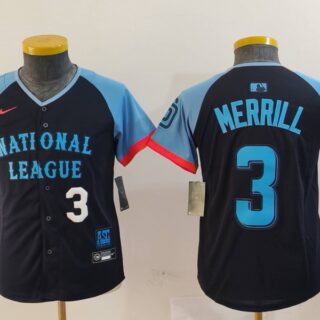 Youth National League #3 Jackson Merrill Navy 2024 All-Star Limited Stitched Baseball Jersey