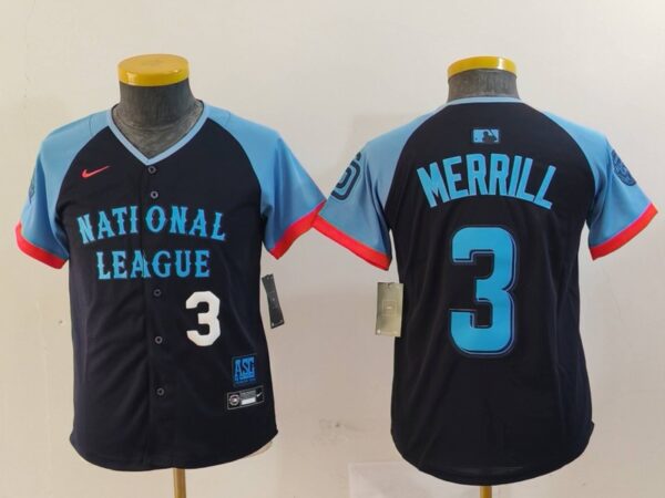 Youth National League #3 Jackson Merrill Navy 2024 All-Star Limited Stitched Baseball Jersey