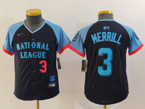 Youth National League #3 Jackson Merrill Navy 2024 All-Star Limited Stitched Baseball Jerseys