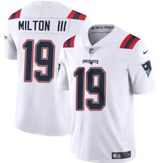 Youth New England Patriots #19 Joe Milton III White 2024 Vapor Limited Stitched Football Jersey