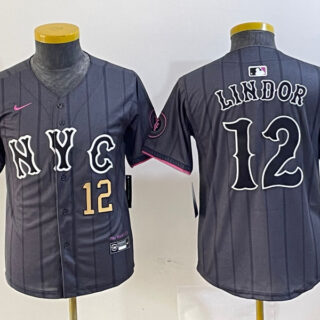 Youth New York Mets #12 Francisco Lindor Graphite 2024 City Connect Limited Stitched Baseball Jersey