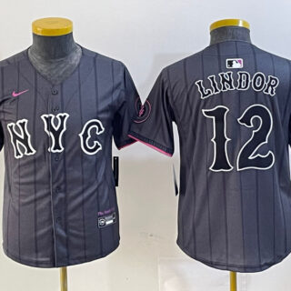 Youth New York Mets #12 Francisco Lindor Graphite 2024 City Connect Limited Stitched Baseball Jersey